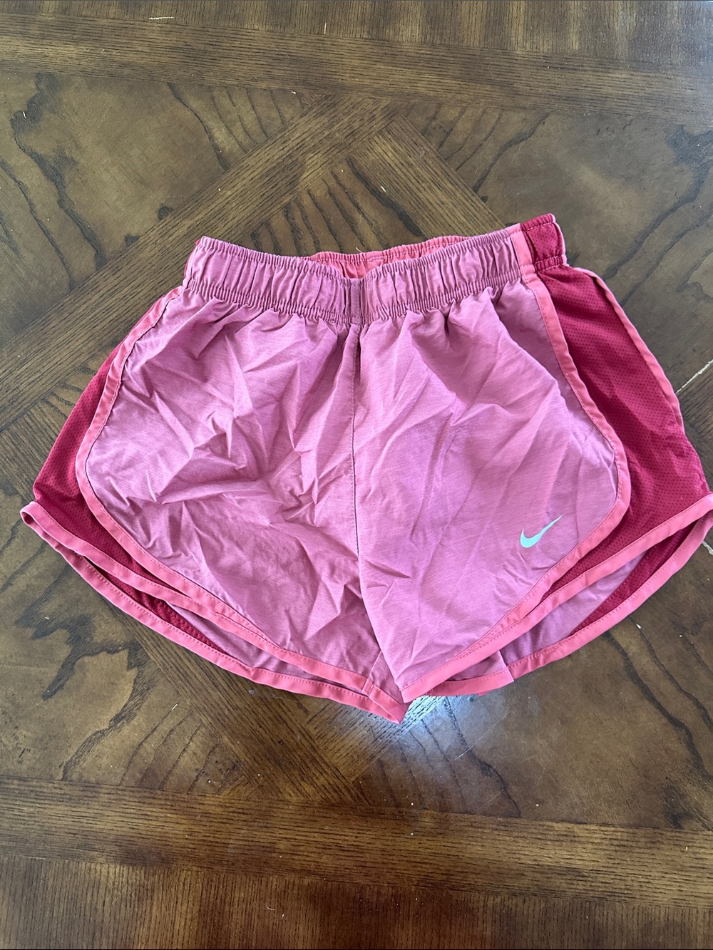 Nike Women's Coral Pink Athletic Shorts with Dark Pink Side Panels